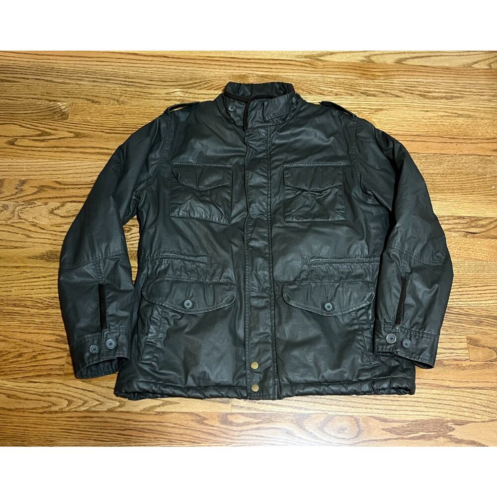 Johnston & Murphy Olive Brown Waxed Cotton Flannel Lined Utility Jacket Coat L
